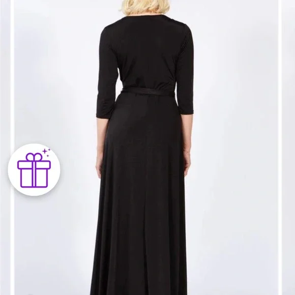 Black faux wrap maxi 3/4 sleeve dress - Picture 7 of 7